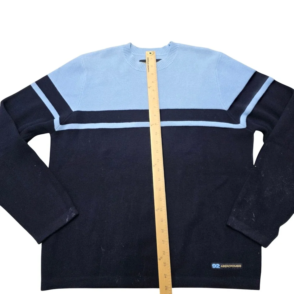 Vtg 90s Abercrombie Fitch Mens Sweater Large Blue Black Striped Crew Long Sleeve